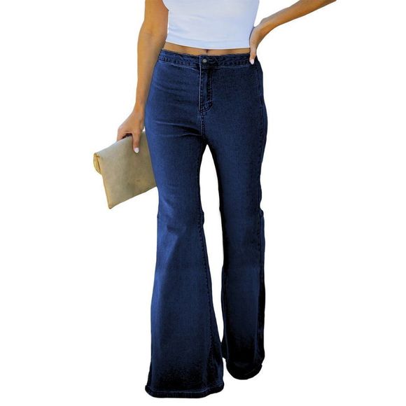 Blue High Waist Bell Jeans - Picture 1 of 7